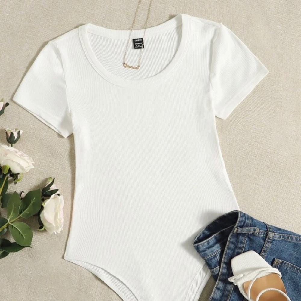 white ribbed shein bodysuit